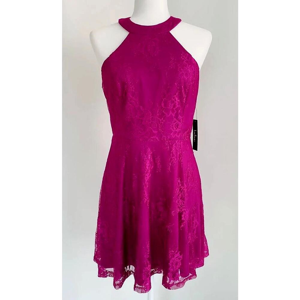 Lulus Truly Stunning Dark Magenta Lace Skater Dress XS NWT - Picture 4 of 7
